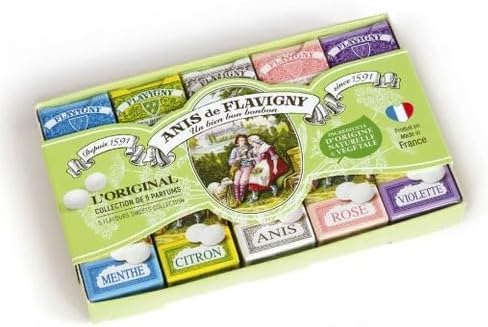 Les Anis de Flavigny - Coffret Collection 5 Saveurs : Menthe, Citron, Anis, Rose, Violette - 5 Étuis de 18g Chacun - Fabrication Française - 90g