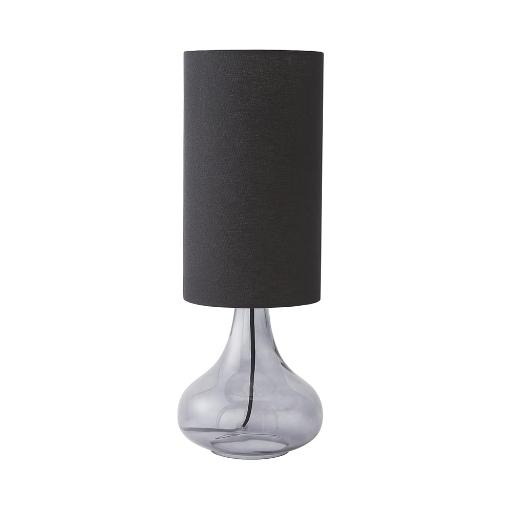 Valuelights Black Sylvie Linen Tall Shade Smoked Glass Squat Table Lamp With Bulb