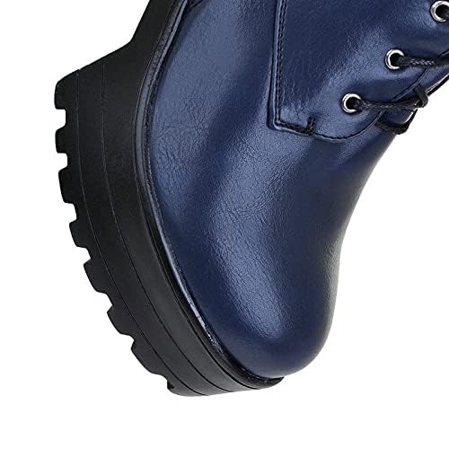 Women's Knee High Goth Platform Buckle Boots Round Toe Chunky High Heel Lace Up Punk Combat Military Boots 5