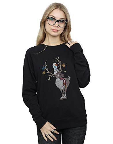 Disney Women's Frozen Sven And Olaf Christmas Ornaments Sweatshirt Black Large