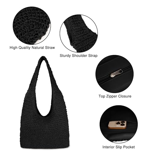 Image of Women Large Straw Beach Bag Handmade Woven Shoulder Bags Hobo Tote Handbag Purse for Summer