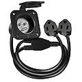 PAULINN 15 Amp 125V AC Power Inlet Port Plug W/ Integrated Dual 18" Extension Cord, NEMA 5-15 RV Flanged Inlet Y Splitter Cable with Waterproof & Back Cover, 2 Pole 3-Wire Shore Power Plug for Boat