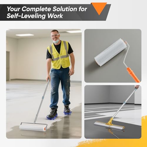 Zyncove Bodenbeschichtung Set, Entlüftungswalze+Epoxid Spike Schuhe+Stehrakel Großflächenrakel