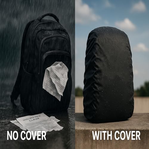 Image of PulGos Rain Cover for Backpack Travel Essentials Rain Cover for Bag Backpack Rain Cover Travel Accessories Bag Rain Cover Waterproof Dustproof for All Bag Sizes Upto 45Ltrs Rain Cover Bag Black