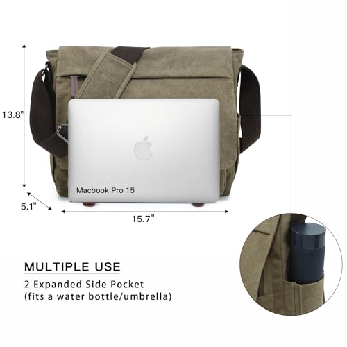 Large Vintage Canvas Messenger Shoulder Bag Travel Crossbody Purse Briefcase Business Bag for 15inch Laptop - Image 3