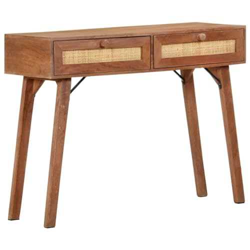 Mesa consola de madera maciza artesanal de 100 cm con cajones de almacenamiento 8