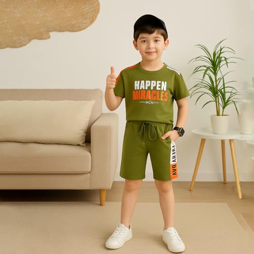 Image of Kidbea Kids Cotton T-Shirt and Shorts Set | Soft Breathable Co-Ord Outfit for Boys | Trendy & Stylish Summer Wear | Boys Clothing Set