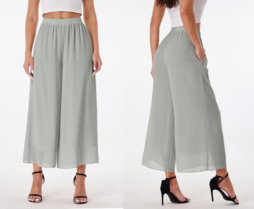 Women's 2 Piece Chiffon Sets Outfits Flowy Summer Casual Dressy Pantsuits Loose Double Layers Blouse Pants Sets3