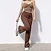 Women's High Waist Wide Leg Corduroy Pants Pocket Baggy Straight Cargo Long Pants Trousers Brown S