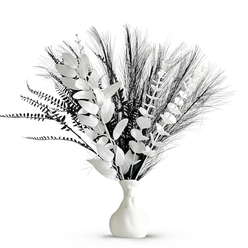 Black and White Artificial Bouquet - 17 Eucalyptus Leaves and Pampas Grass