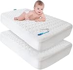 Crib Mattress Protector, 2 Pack, 52"x 28", White, 5 Inches Deep Skirt | Waterproof, Quilted Crib Mattress Pad Cover, Soft and Breathable