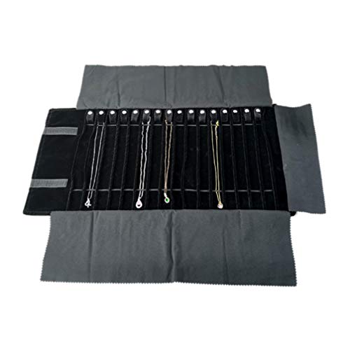 Topbathy Jewelry Roll Bag Travel Jewelry Case Roll Organizer Display Storage Box For Journey Necklace Bracelet Earrings Ring (Black) #TOP5