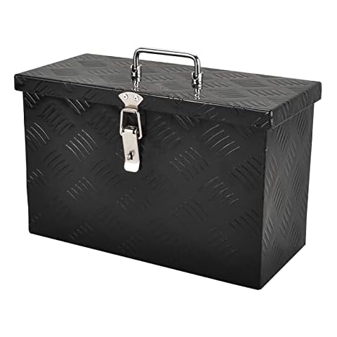 BATONECO 16 Inch Aluminum Tool Box, Truck Bed Storage Underbody Tool Organizer with Top Handle,Lock and 2 Keys for Truck,Trailer,Pickup,RV,16"X7.5"X10",Black Cover
