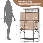 Furologee Kitchen Bakers Rack with Power Outlet, Microwave Oven Stand with Storage 4 Tiers, Coffee Bar Table with 6 S Hooks, Kitchen Storage Shelf Rack for Spices, Pots, Rustic Brown - Image 4
