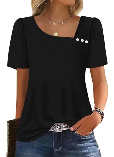 WIHOLL Womens Summer Tops Short Sleeve Shirts Square Neck Spring Outfits 2026 Fashion Clothing Blouses
