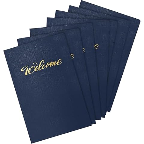 Affrolling 25 Pack 9 x 12 Inch Welcome Pocket Folders Welcome Folders Presentation Folders Employee File Folders for Weddings, Party, Conference, Seminars, Bar Mitzvah (Dark Blue Linen) Cover