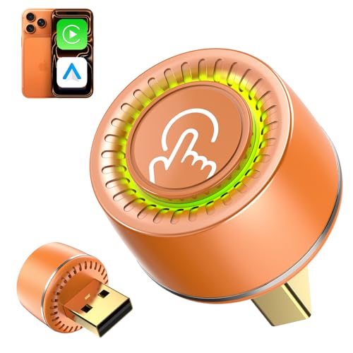 Wireless CarPlay Adapter, One-Click User Switch, Plug & Play, Converts Wired to Wireless Car Play Dongle, Fast & Stable for Cars 2016+ with Built-in Wired CarPlay & Android Auto Orange