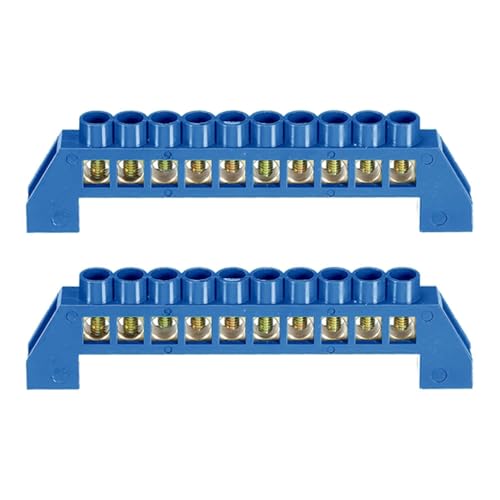 10-Positionen, blaue Klemmleiste, Sammelschiene, Messing-Erdungsleiste mit Schraubklemmen für Elektrobox (2 Stück)