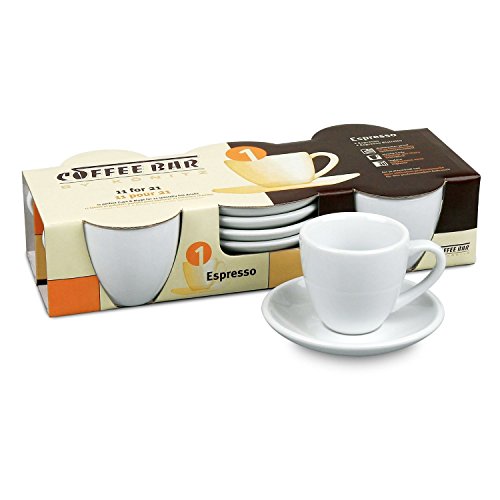 Konitz Coffee Bar Espresso Cups and Saucers, 2-Ounce, White, Set of 4