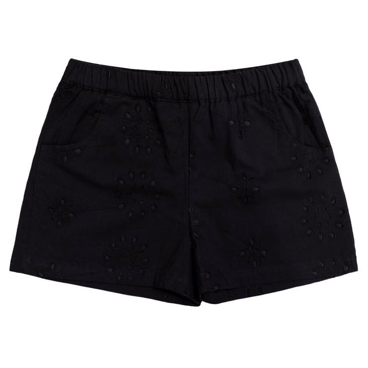 Changrobe Embroidered Cotton Designer Shorts for Kid Gils, Stylish Printed Pure Cotton Shorts with 2 Pockets Black 1
