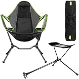 Foldable Hammock Chair,Portable Reclining Camping Chair Ultralight Swing Rocking Chair Backrest Beach Moon Chair for Outdoor Camping,Lawn,Beach,Picnic,Travel,Fishing (Green with footrest)