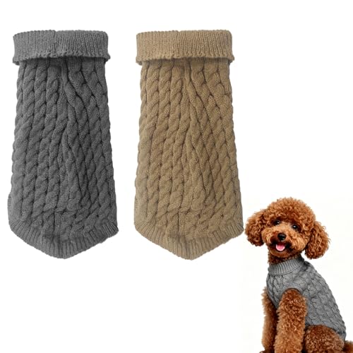 OYIWINMI Suéter para perros, 2 unidades, cuello alto, jersey de punto de invierno, cálido, suave, elástico, ropa para perros pequeños, medianos y grandes, cachorros, gatos, juego en gris y marrón (L)