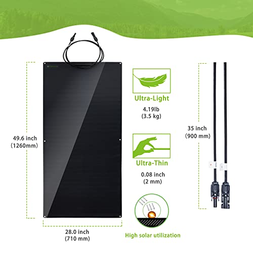 Topsolar Flexibel Solarmodul 180W 24V/12V Solarpanel Monokristallin Solarzelle Photovoltaik Solarladegerät Solaranlage mit Ladekabel für Wohnmobil Auto Boot 12V Batterien