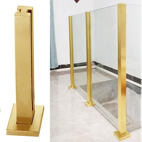 Gold Glass Railing Post 24"-47" - Custom Height Brushed Square Balustrade End Post for Glass Guardrail & Plastic Planks - Elegant Gold Finish, H-60cm/23.6"