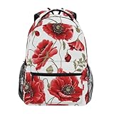 Rucksack Rote Mohnblumen Tagesrucksack Casual Schultaschen Retro Schulrucksack Für Reisen...