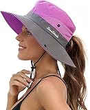 Uhky Damen Sommer Sonnenhut breite Krempe Outdoor UV-Schutz Hut Faltbarer Pferdeschwanz Bucket Cap für Strand Wandern (Lila)