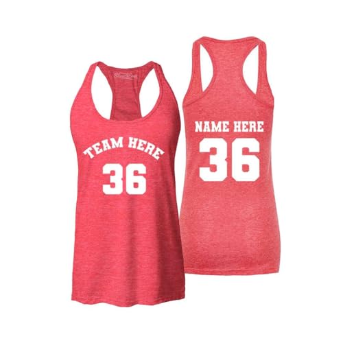 Custom Sports Team Jersey Your Name and Number Women's Racerback Tank Top Large Heather Red