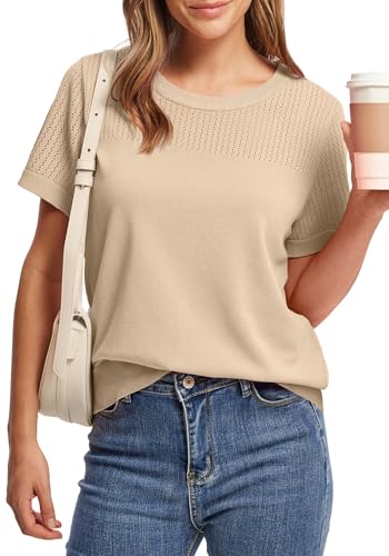 Image of WIHOLL Short Sleeve Sweater for Women Trendy Summer Tops 2026 Early Spring Fashion Business Casual Outfits
