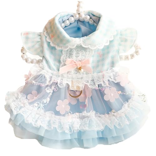 ISUPY 犬服 スカート お姫様 ドレス 春夏 ペット服 小中型犬 ワンピース 袖なし ペットウェア ドッグウェア 可愛い ベスト 涼しい 通気性 犬猫 洋服 お散歩 お出かけ (S,ブルー)