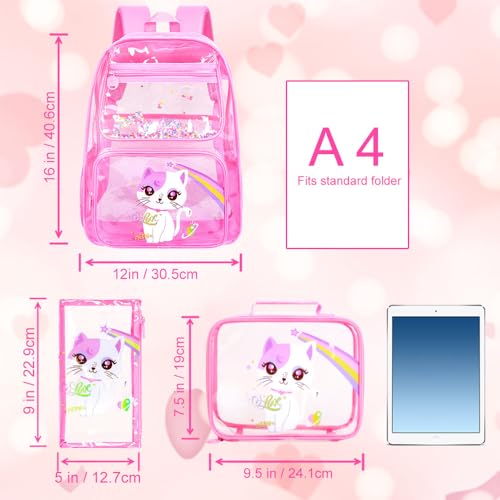 Image of KLFVB 3PCS Clear Backpack for Girls and Boys, Kids See Through Backpacks Stadium Approved, Transparent Bookbag for Elementary