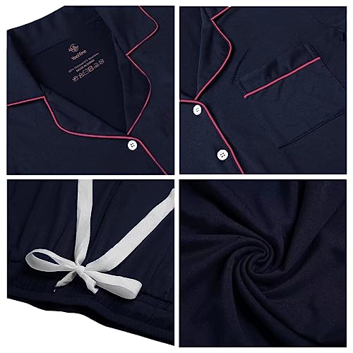 Image of Womens Pajama Sets Short Sleeve Sleepwear Soft Button Down Nightwear Lounge Pj Set XS-XXL