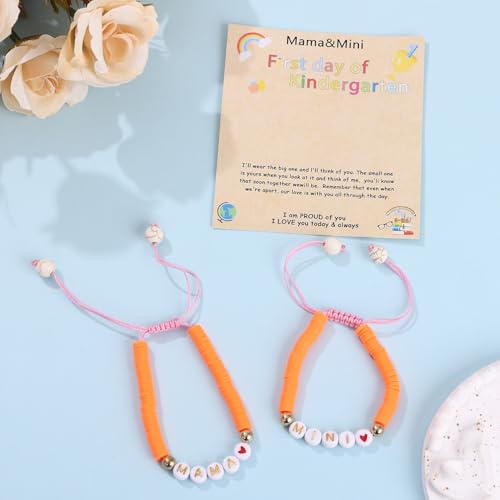 Image of First Day of Preschool Bracelet Back to School Gifts for Kindergarten / Preschool / School Gift Mama and Mini Adjustable Mother Daughter Bracelets as Supplies for Girls to Relieve Study Anxiety
