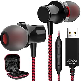 ACOCOBUY USB Computer Headphones with Mic, USB A Earphones Lightweight PC Headset Noise Cancelling HiFi Stereo in-Ear USB Headphones for PC Laptop for Office Live Broadcast Gaming Headset and PS5/PS4