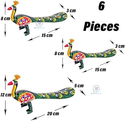 Hand-Painted Paper Mache Peacock Set - Traditional Indian Folk Art Decor for Home, Temple, Office &ifting (Set of 6) -reen