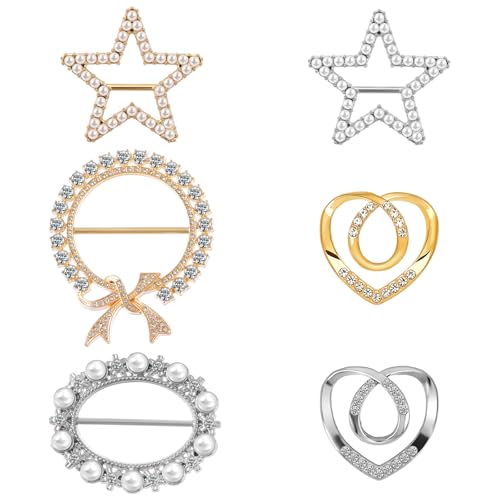 Image of 6 PCS Scarf Ring Clip Shirt Clips Tshirt Clip Shirt Ties Clips for Women Clothing, Fashion Metal Scarf Rings Slides for Scarves, Luxury Rhinestone T-shirt Ties