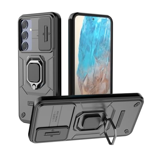 Image of TPU+PC Camshield Pro Case With Slide Camera Protection And Ring Stand Bumper Back Case Cover For Samsung Galaxy M35 5G (Black)