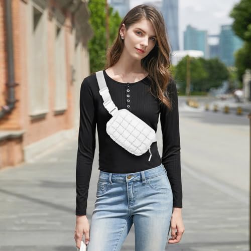 Image of Gitus Trending Gifts for Women Puffer Crossbody Bags for Women Belt Bag Fanny Pack with Adjustable Straps Lightweight Quilted Puffy Bag Woman Gifts (White)