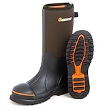 GIEESHIELD Men's Rubber Work Boots with Steel Toe & Shank, Waterproof & Anti-Slip, 6mm Neoprene, Durable Brown Rubber Boot for Construction, Farming, Manufacturing, Sizes 7-14