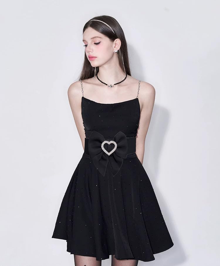 Women's Heart-Shaped Rhinestone Belt, Elastic Stretch Waist Belt, Wide Bow Design for Dress and Jeans3