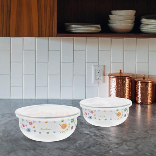 Kichvoe 5-Teiliges Emaille-Schüssel-Rührschüssel-Set Mit Blumenmuster Ineinander Verschiebbare Lebensmittelaufbewahrungsschüssel Mit Deckel Für Die Küche Zum Servieren Von Müsli