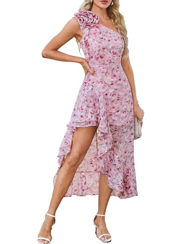Image of GRACE KARIN Womens Summer One Shoulder Sleeveless Dresses Floral Flowy Ruffle High Low Wedding Guest Maxi Sundresses