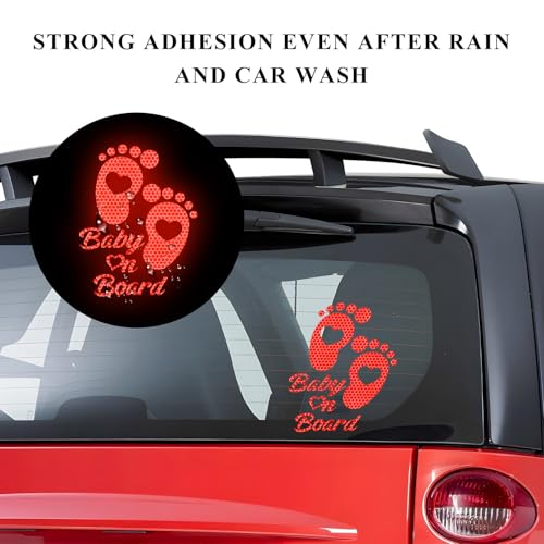 Image of Baby on Board Car Sticker, High Intensity Reflective Baby on Board Footprint Safety Warning Decal, Waterproof Kids on Board Baby in Car Feet Decal Sticker for Bumper (Red)