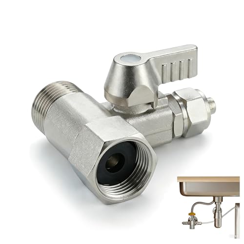 Conexión en T de 3/8" a 3/8" y 1/4" con válvula de cierre - Adaptador de agua de latón niquelado para nevera americana, ósmosis y filtro de agua, cafetera, válvulas de conexión