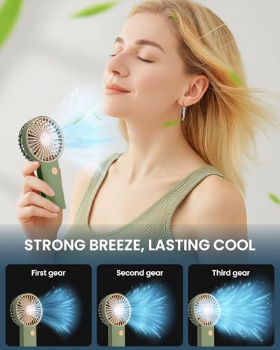 Image of Mini Portable Handheld & Desktop Fan with Phone Holder, 3-Speed Adjustment, Type-C Charging (Cable Included), Silent Compact Travel Fan for Office, Desk, Home & Outdoor Use (SAL-TF01 -Green)