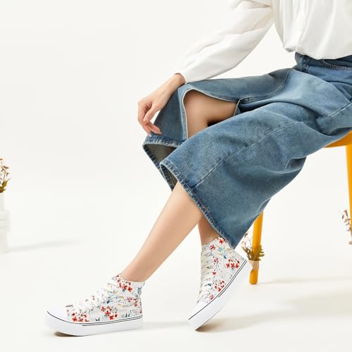 Image of yageyan Womens High Top Canvas Sneakers Fashion White Shoes for Women