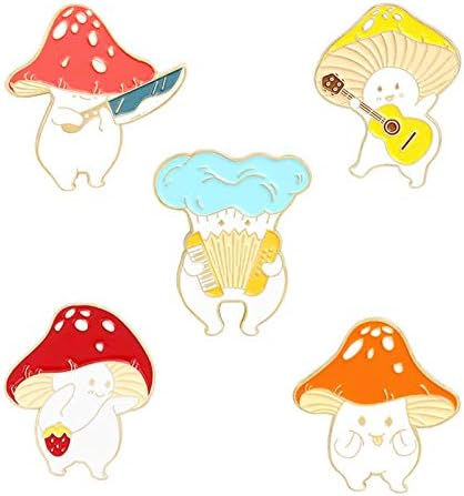 Funight 5 Pcs Cartoon Mushroom Brooch Pins Set, Cute Enamel Mushroom Lapel Badge Plant Pins, Funny Button Pins Jewelry for Backpack Cloths Bags Decorations 5pcs